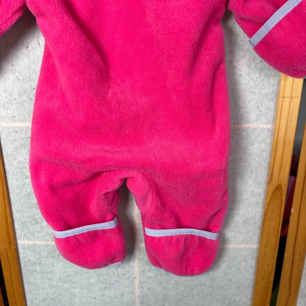 Columbia Fleece Bunting 0-3 Months Pink Hooded Bear Ears‎ Zip Up Snowsuit